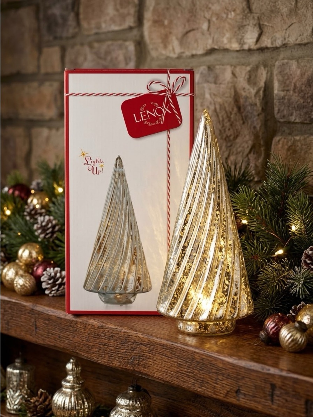 Lenox Wintery Woods Mercury glass tree swirl 8.8" in Original Box